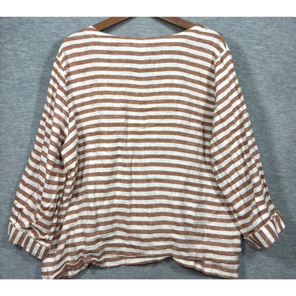 Rachel Zoe Womens Top XL Striped V-Neck Button-Down Top 100% Linen - Picture 6 of 6